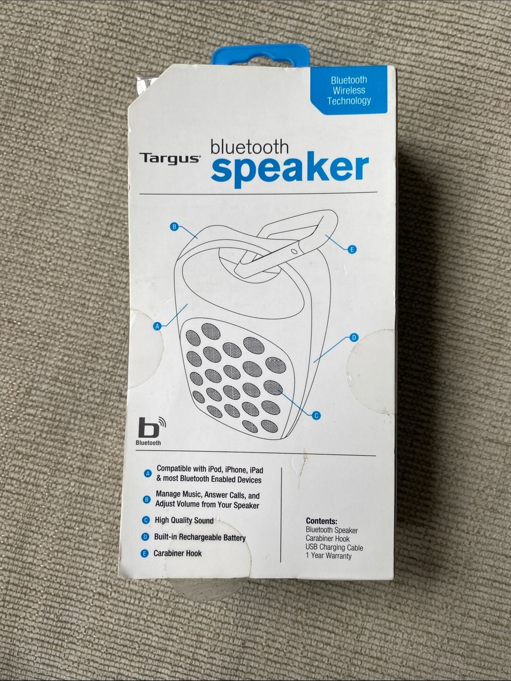 Targus Blue Portable Bluetooth Speaker with Carabiner- NIB - Picture 5 of 6